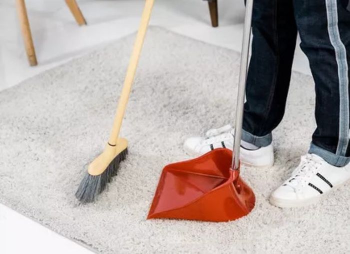 Ilustrasi membersihkan karpet, ilustrasi vacuum cleaner, Ilustrasi membersihkan bulu hewan peliharaan pada karpet. 