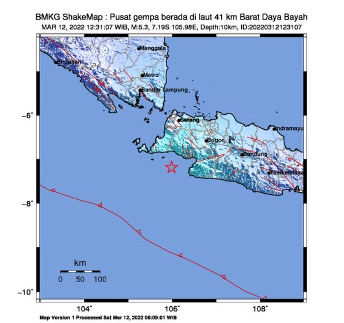 Titik terjadinya gempa.