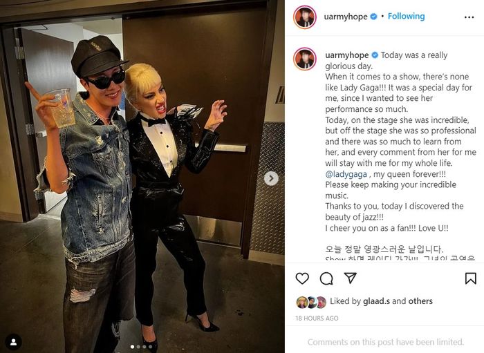 Unggahan Instagram J-Hope dan Lady Gaga