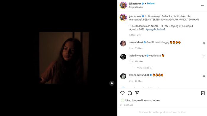 Unggahan teaser trailer Pengabdi Setan 2: Communion.