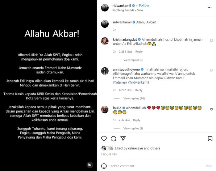 Unggahan Instagram Ridwan Kamil