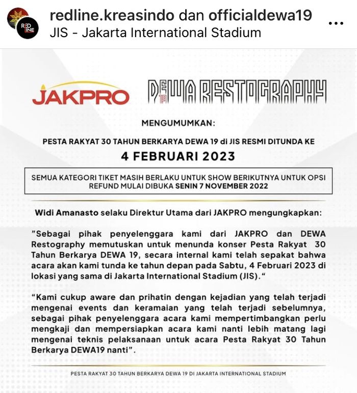 pernyataan resmi penyelenggara konser Dewa 19.