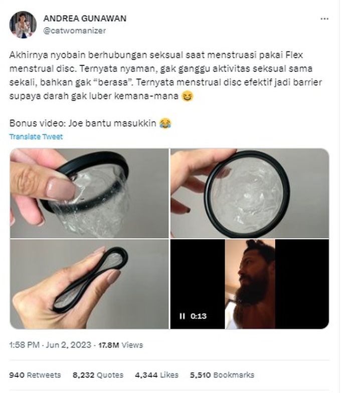 Cuitan Catwomanizer soal menstrual disc yang kemudian viral di TikTok.
