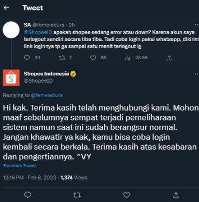 Shopee eror jadi trending di Twitter.