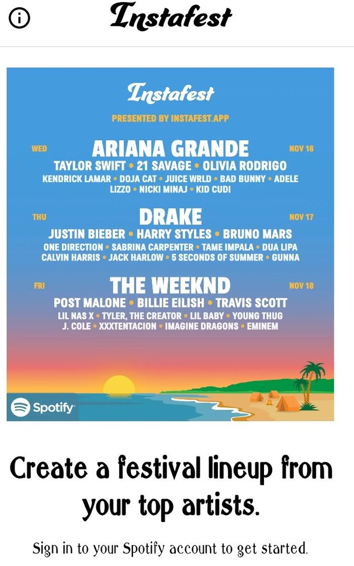 Cara bikin Spotify Instafest 2022: tampilan laman awal Instafest App