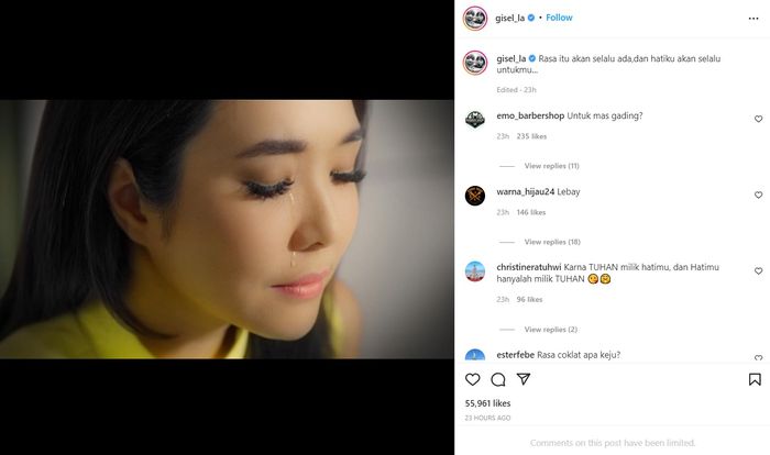 Unggahan Instagram Gisella Anastasia